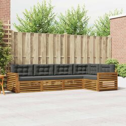 Outdoor Sofa Set 5 Pieces Garden Furniture with Cushions Natural Wood Seating