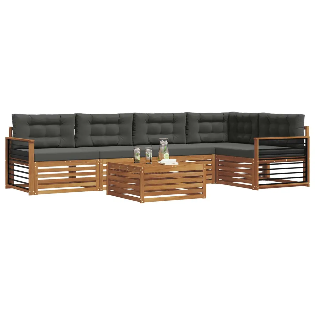 Outdoor Sofa Set Modular Lounge Seating 6 Pieces Brown Anthracite