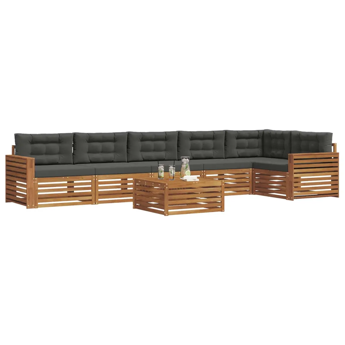 Outdoor Sofa Set Modular Garden Furniture 7 Piece Acacia Wood Brown with Cushions