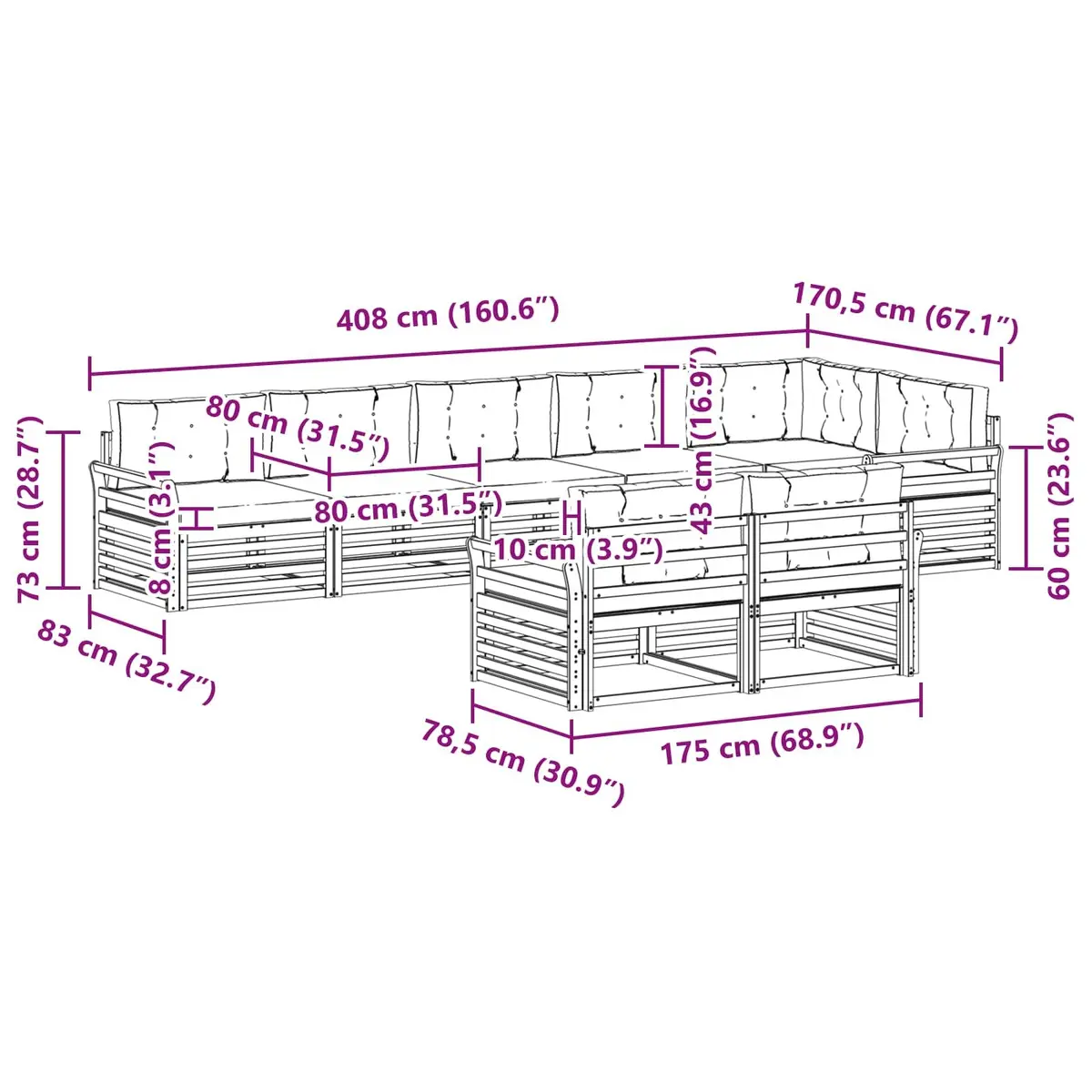 Outdoor Sofa Set Modular Garden Furniture 8 Piece Brown Anthracite