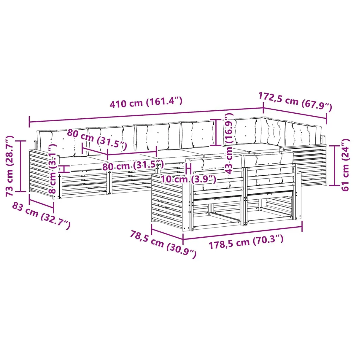 Outdoor Sofa Set 8 Pieces Modular Garden Furniture with Cushions Brown Acacia