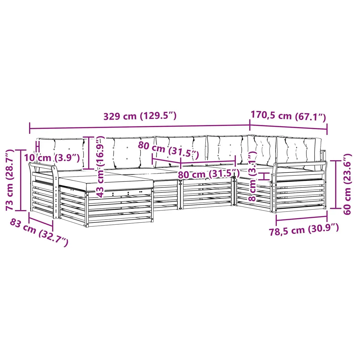 Outdoor Sofa Set 6 Pieces Garden Furniture Patio Lounge Seating Natural Anthracite