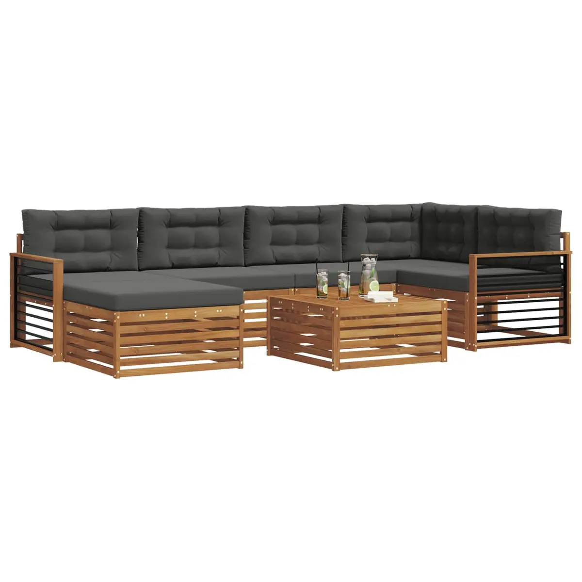 Outdoor Sofa Set 7 Piece Garden Furniture Lounger with Cushion Acacia Wood Brown