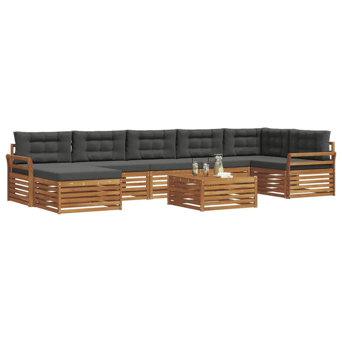 Outdoor Sectional Sofa Set Modular Seating 8 Pieces Natural Brown Wood