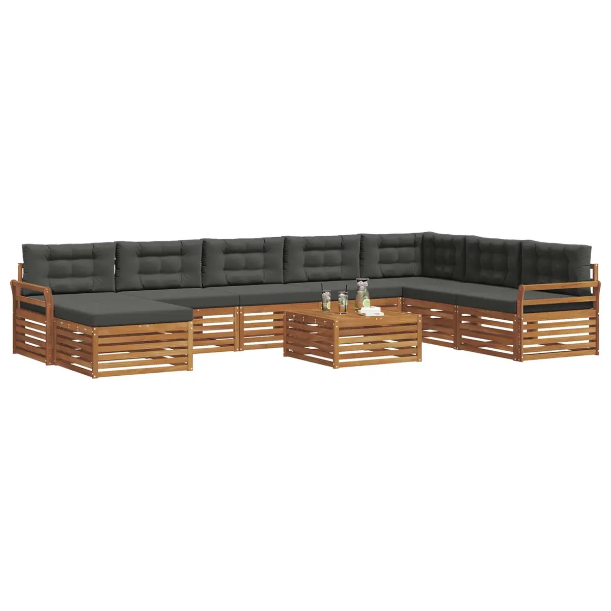 Outdoor Sectional Sofa Set Modular Garden Patio Furniture 9 Piece Natural Anthracite