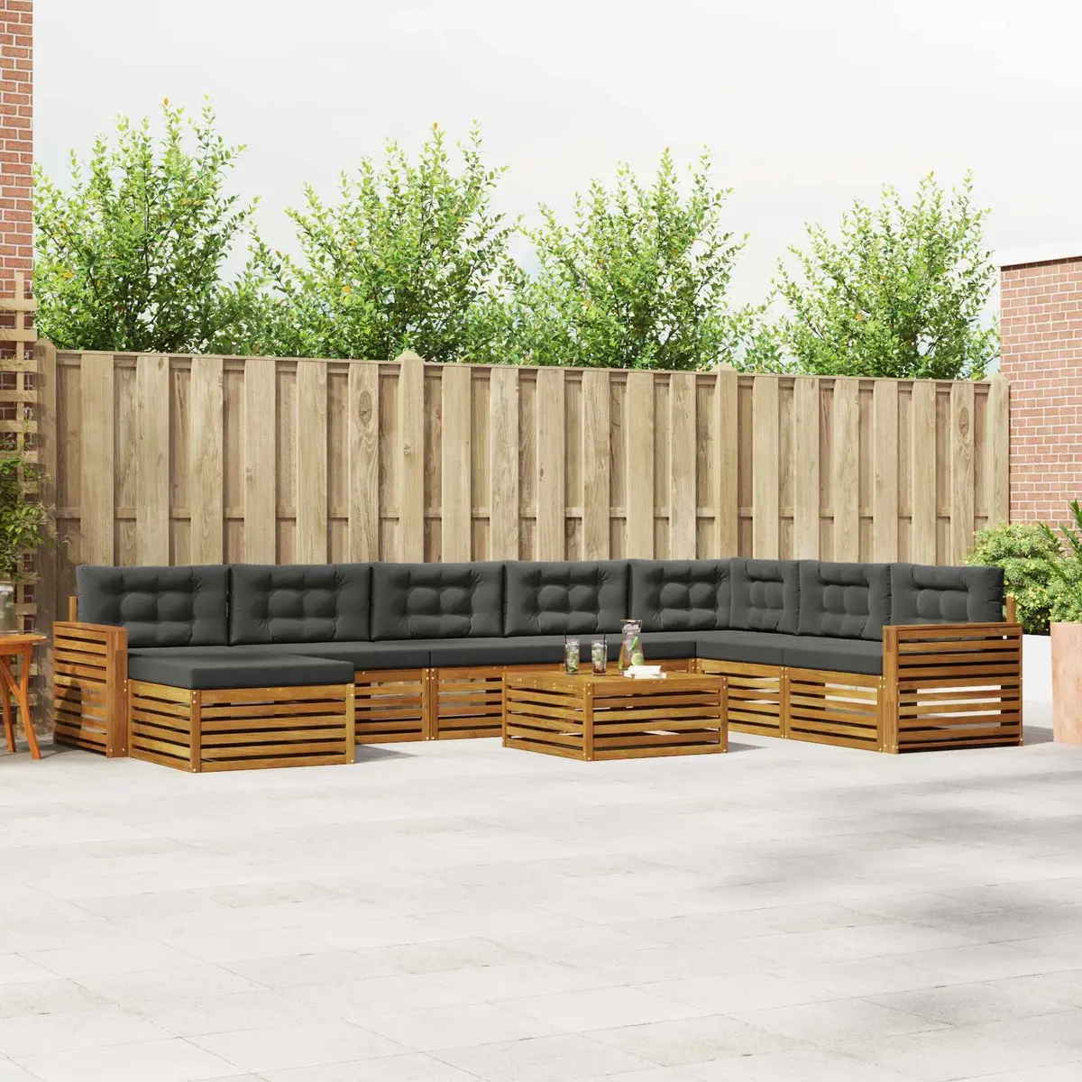 Outdoor Sofa Set 9 Pieces Natural Anthracite Acacia Wood Patio Sectional