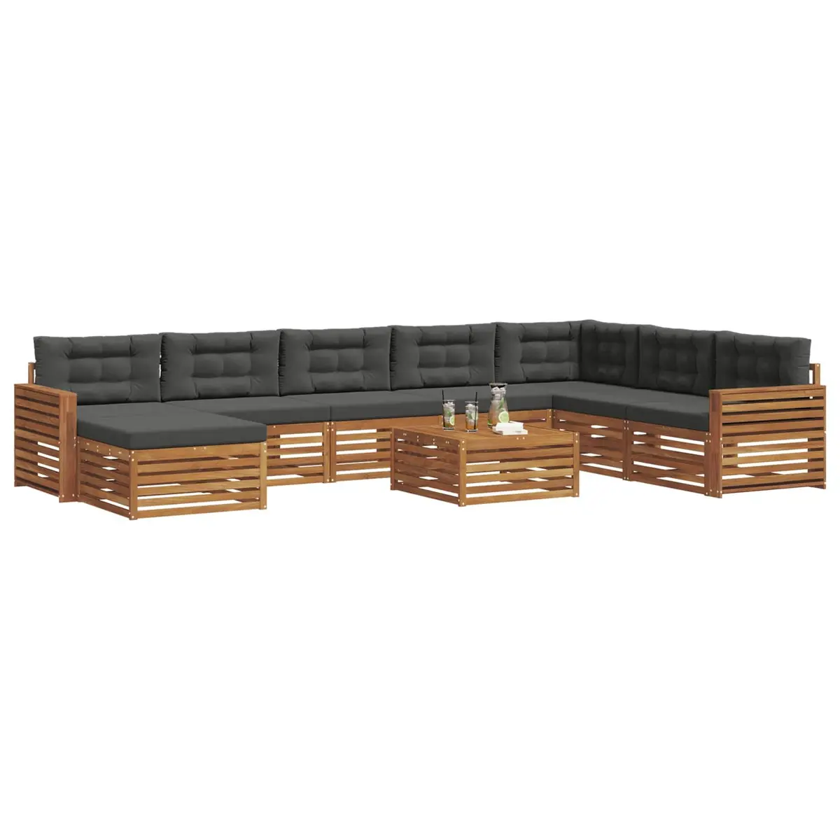 Outdoor Sofa Set 9 Pieces Natural Anthracite Acacia Wood Patio Sectional