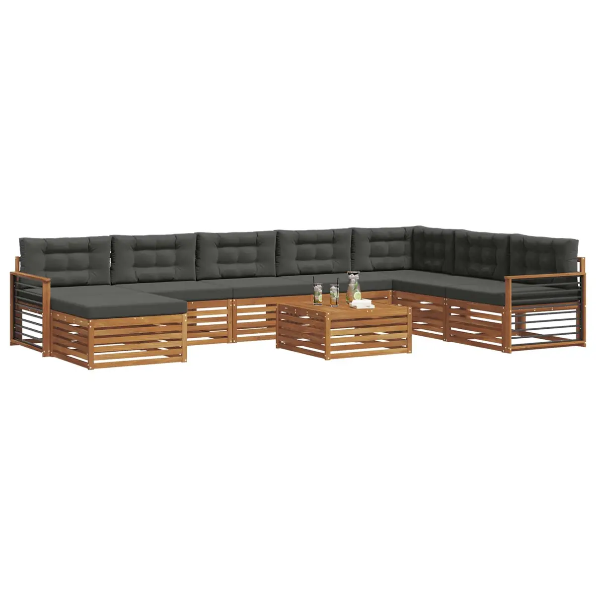 Outdoor Sofa Set 9 Pieces Modular Sectional Garden Patio Furniture Natural Anthracite Acacia Wood