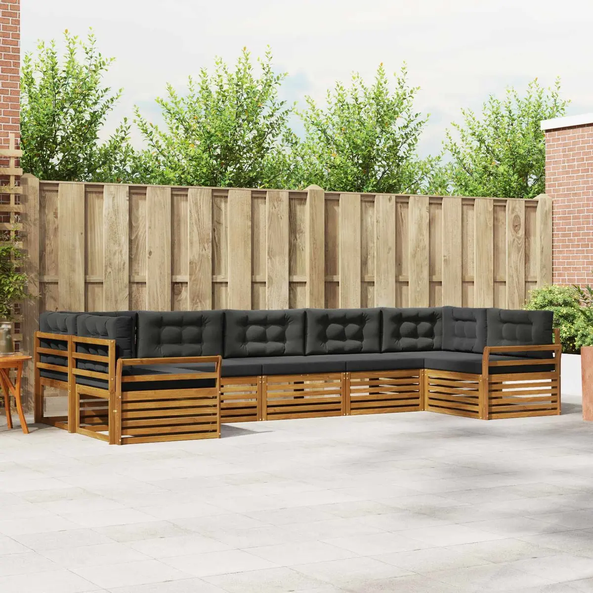 Outdoor Sectional Sofa Set 7 Pieces Modular Seating Natural Acacia Wood Garden Patio Furniture