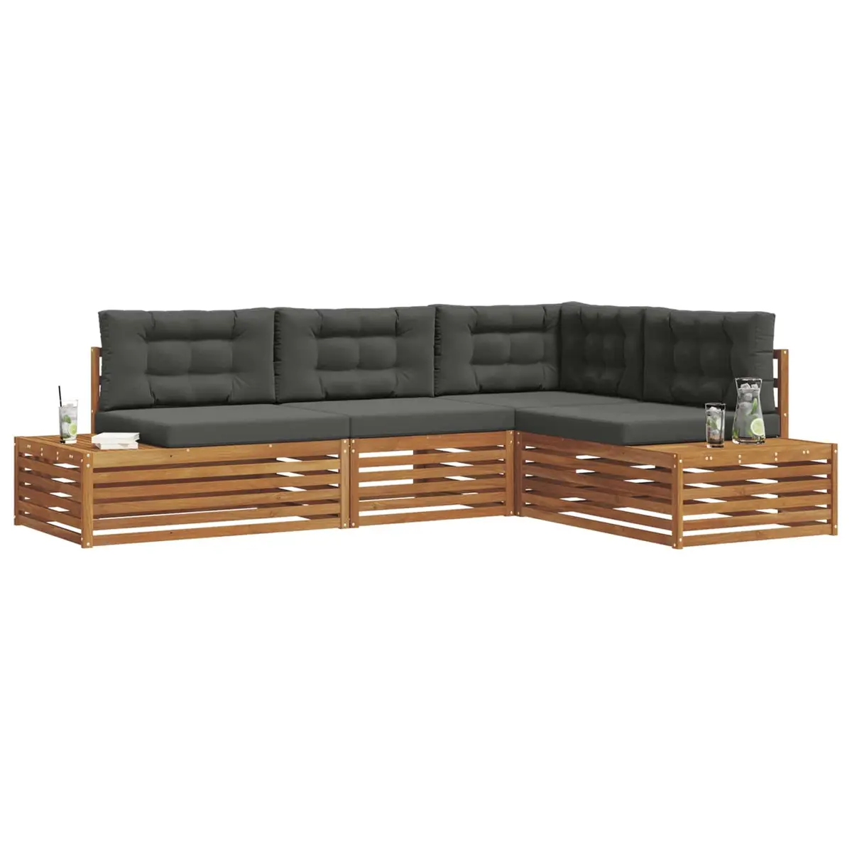 Outdoor Sofa Set 5 pcs Acacia Wood Modular Lounge Garden Patio Furniture Brown