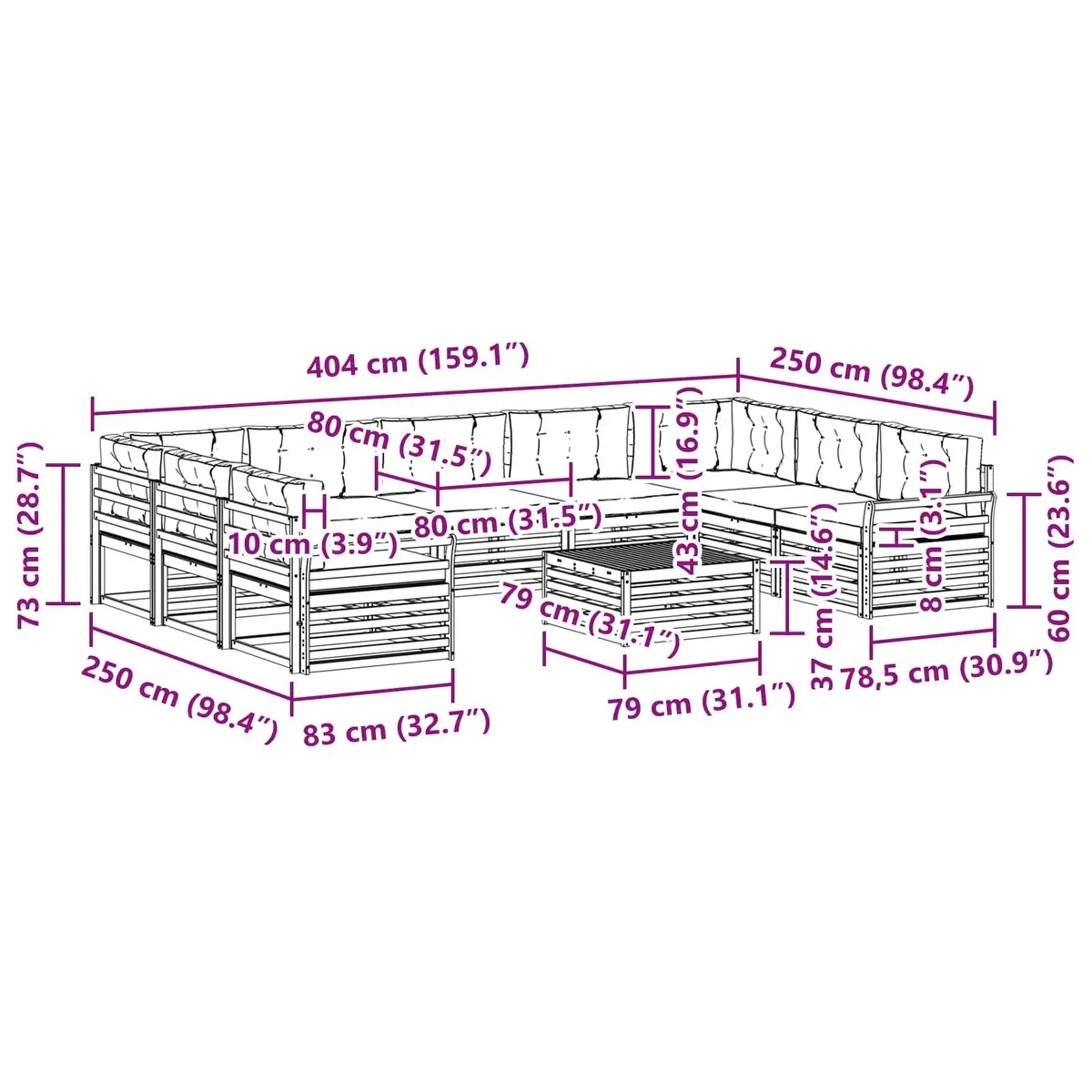 Outdoor Sofa Set Modular Lounge 10 Piece Natural