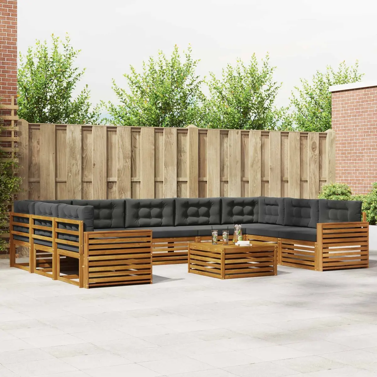 Outdoor Sofa Set Modular Garden Furniture 10 Pieces Natural Anthracite Acacia