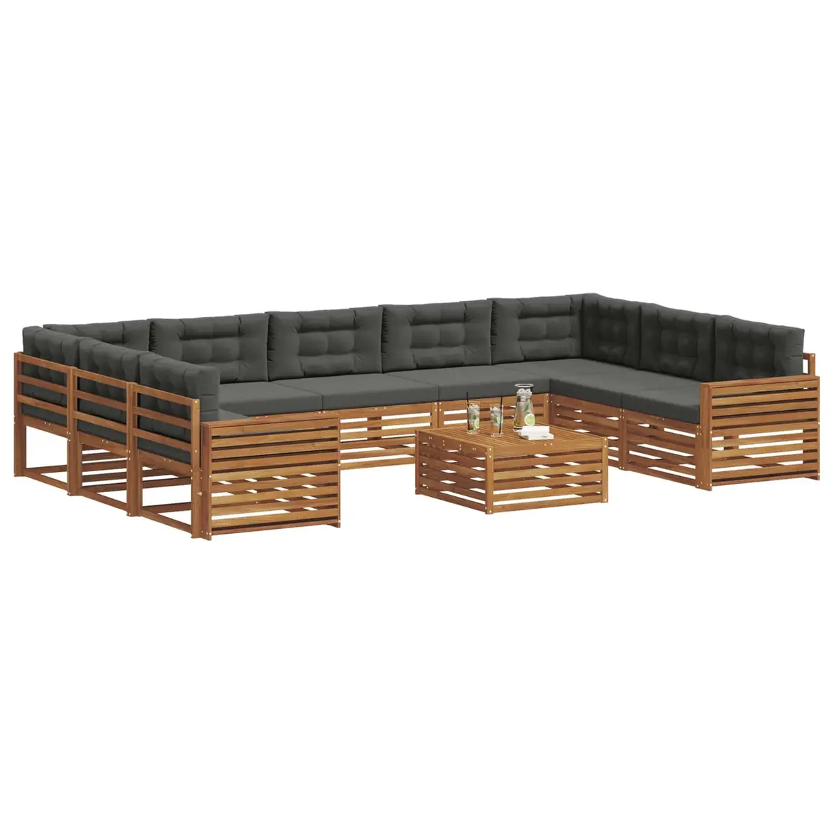 Outdoor Sofa Set Modular Garden Furniture 10 Pieces Natural Anthracite Acacia