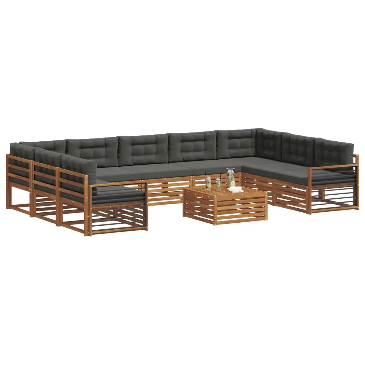 Outdoor Sofa Set 10 Pieces Natural Anthracite Acacia Wood Garden Furniture