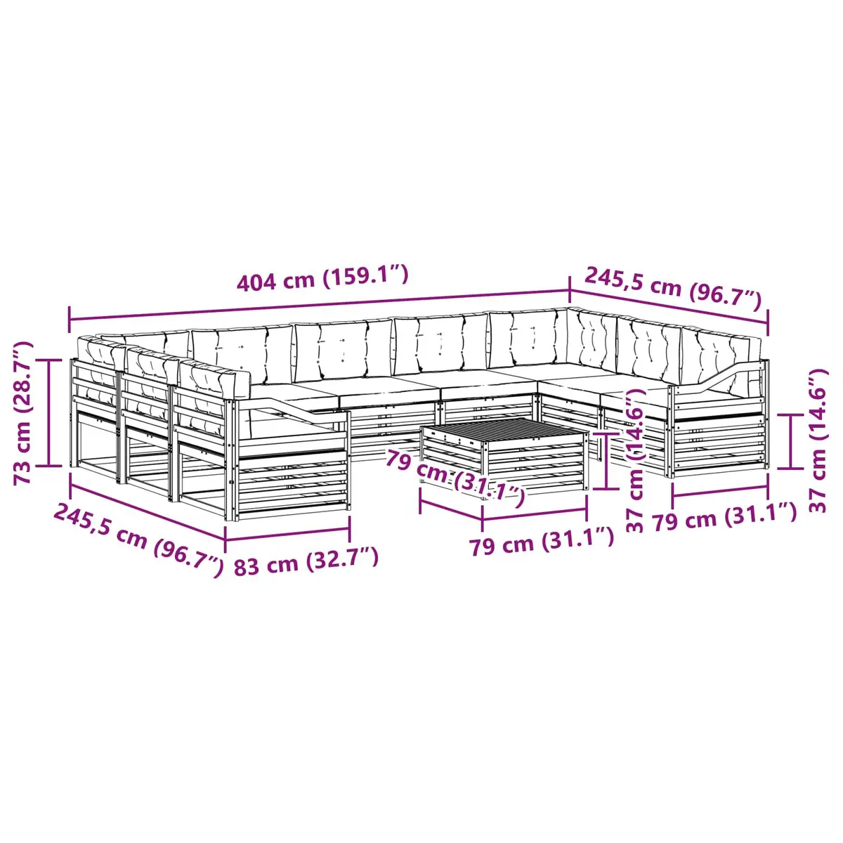 Outdoor Sofa Set Modular Lounge 10 Piece Natural Colour