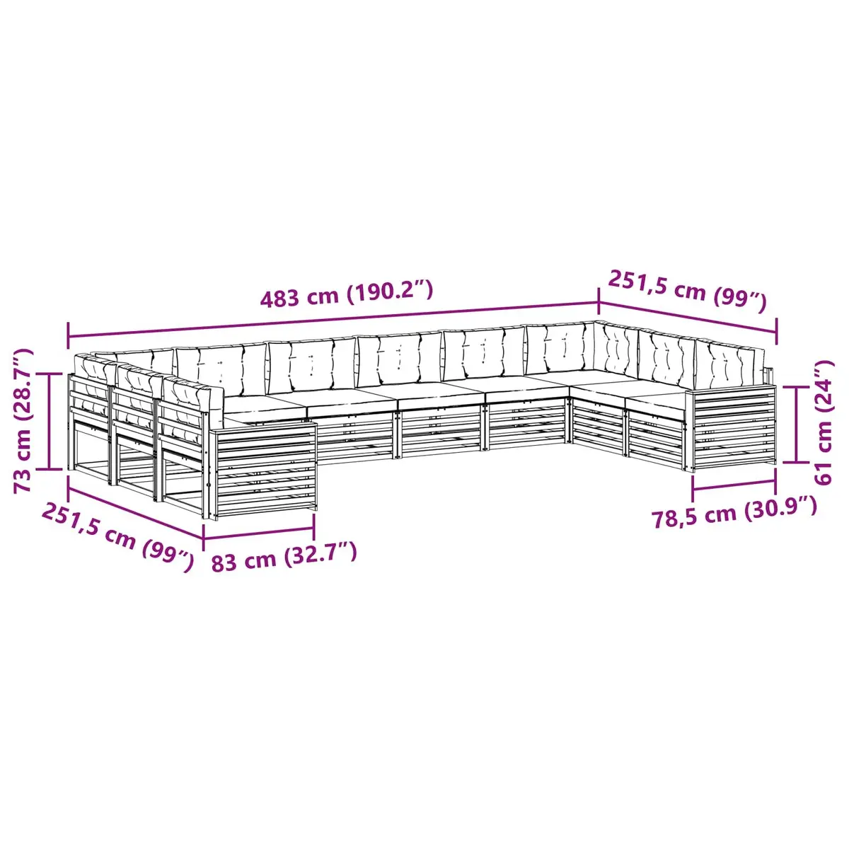Outdoor Sofa Set Modular Garden Furniture 6 Piece Natural Anthracite Solid Acacia Wood