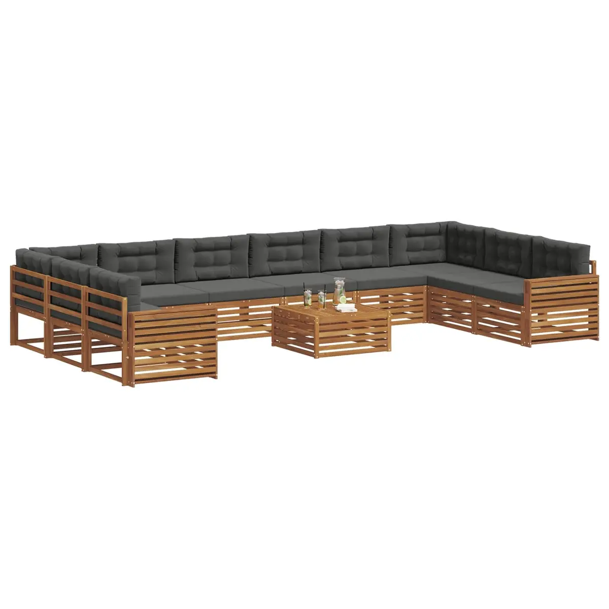 Outdoor Sofa Set 11 Piece Garden Furniture Natural Anthracite Solid Acacia Wood