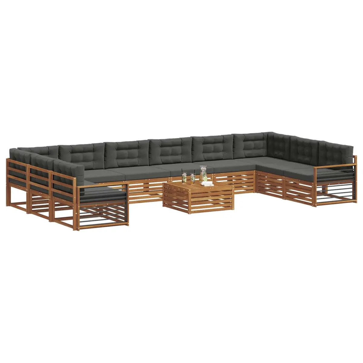Outdoor Sofa Set 11 Piece Garden Furniture Natural Anthracite Solid Acacia Wood