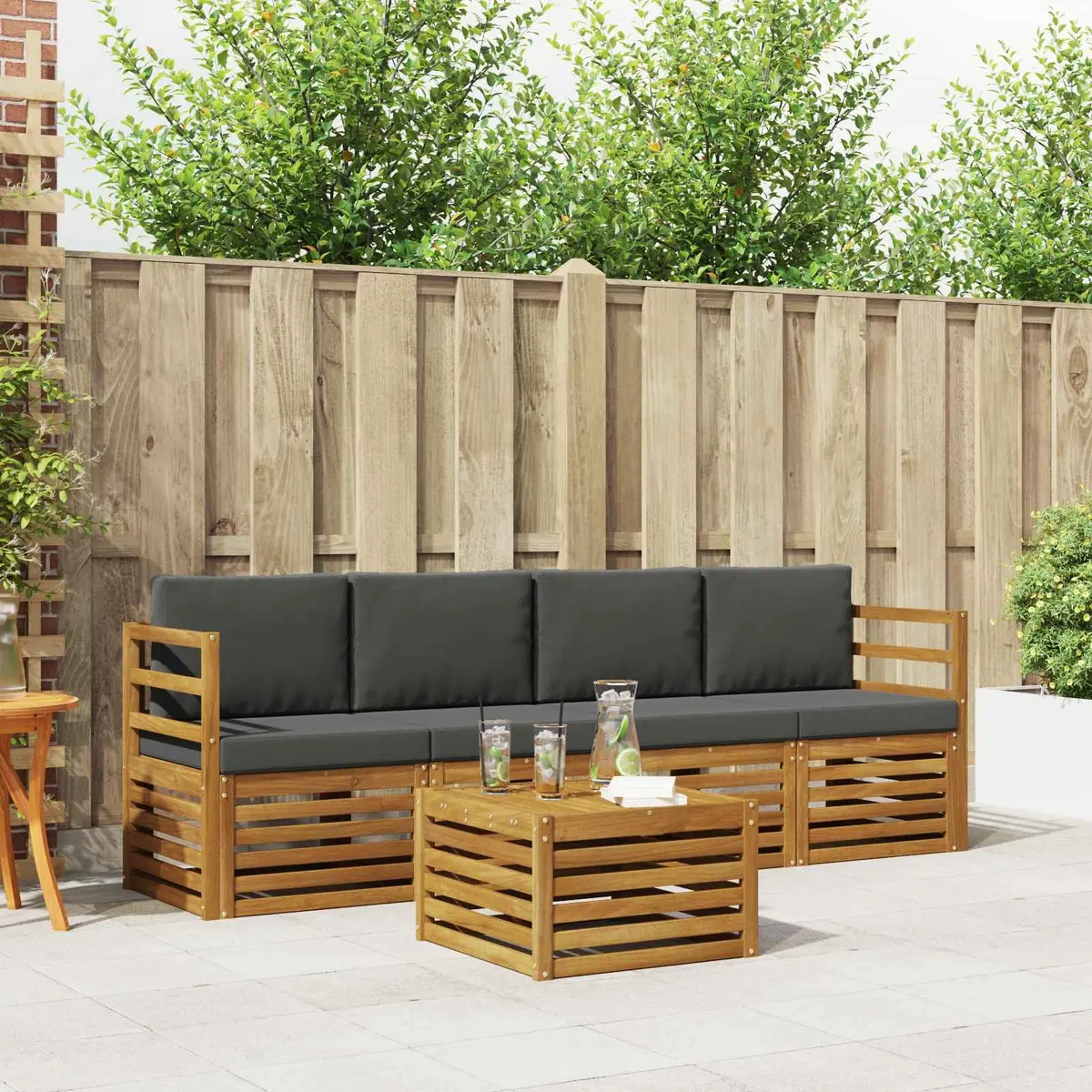 Outdoor Sofa Set 5 Piece Garden Furniture Natural Anthracite Wood Patio