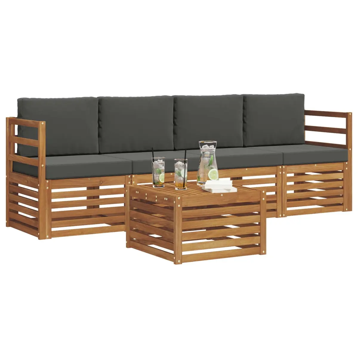 Outdoor Sofa Set 5 Piece Garden Furniture Natural Anthracite Wood Patio