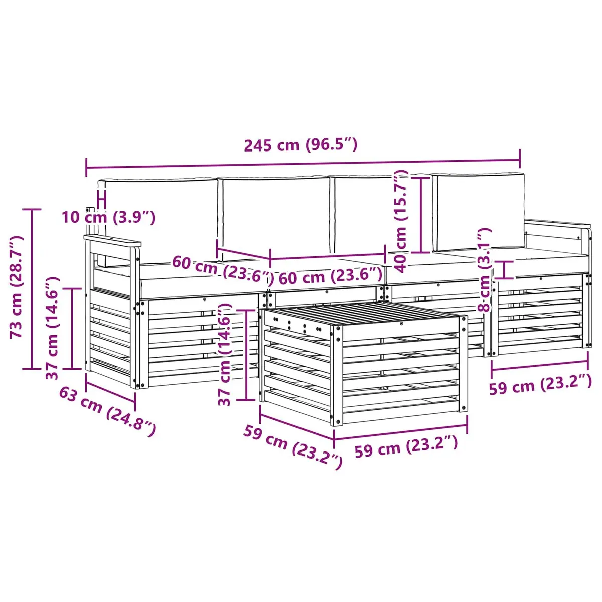 Outdoor Sofa Set 5 Piece Garden Furniture Natural Anthracite Wood Patio Lounge