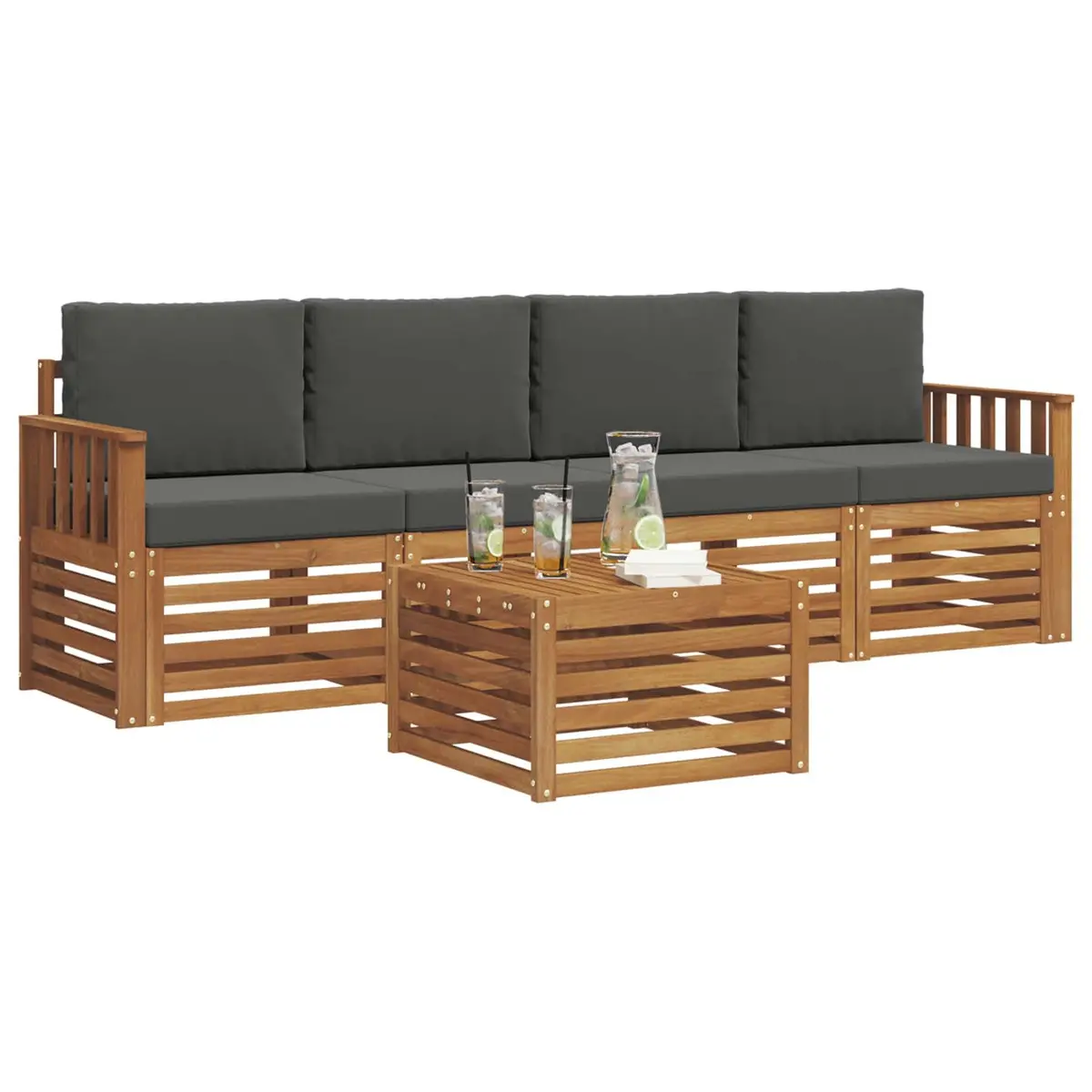 5 Piece Outdoor Sofa Set Garden Furniture Natural Anthracite Acacia Wood Patio