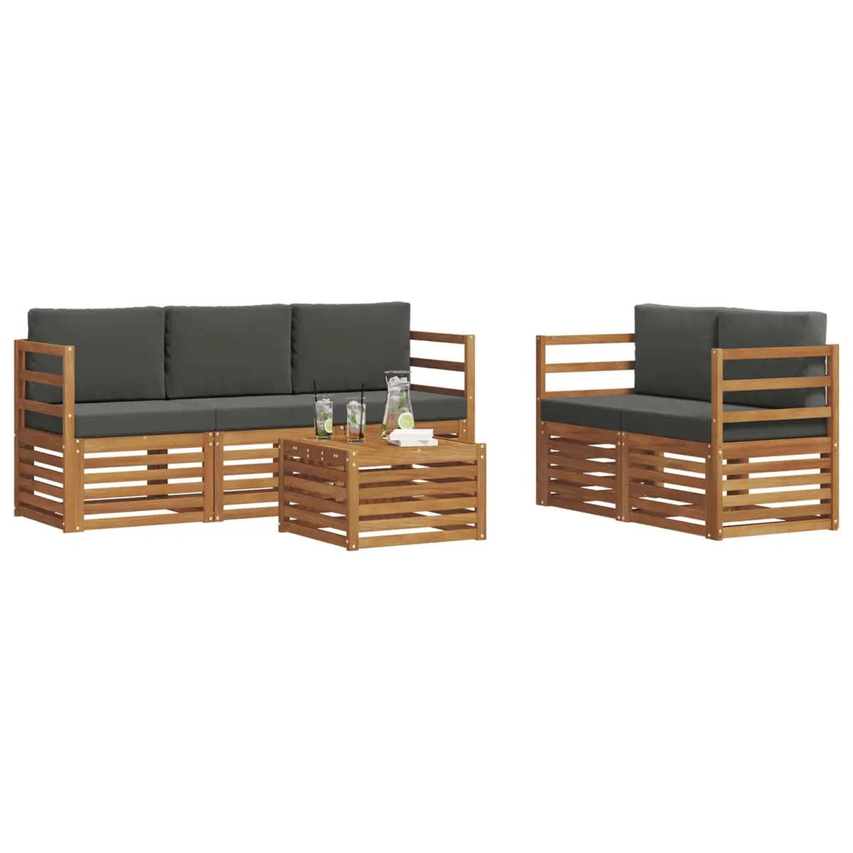 Outdoor Sofa Set Modular Garden Furniture 6 Piece Natural Anthracite Acacia Wood