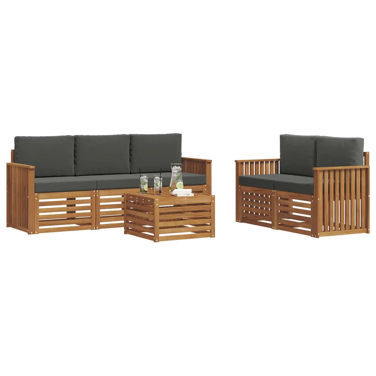Outdoor Sofa Set 6 Pieces Garden Furniture Natural Anthracite Acacia Wood