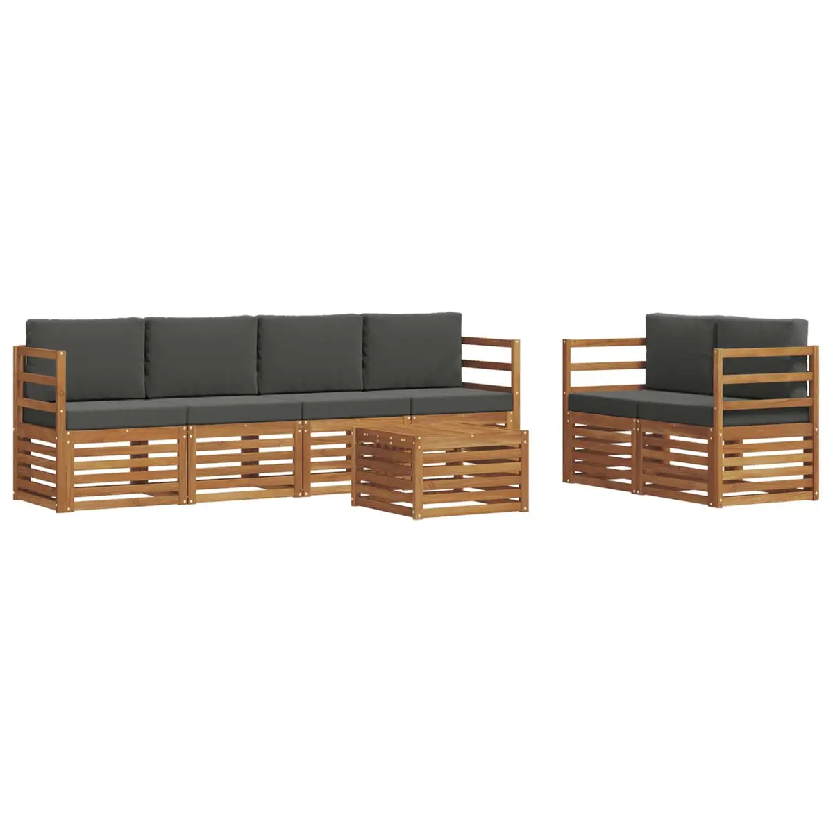 Outdoor Sofa Set 7 Pieces Natural Anthracite Solid Acacia Wood Garden Furniture