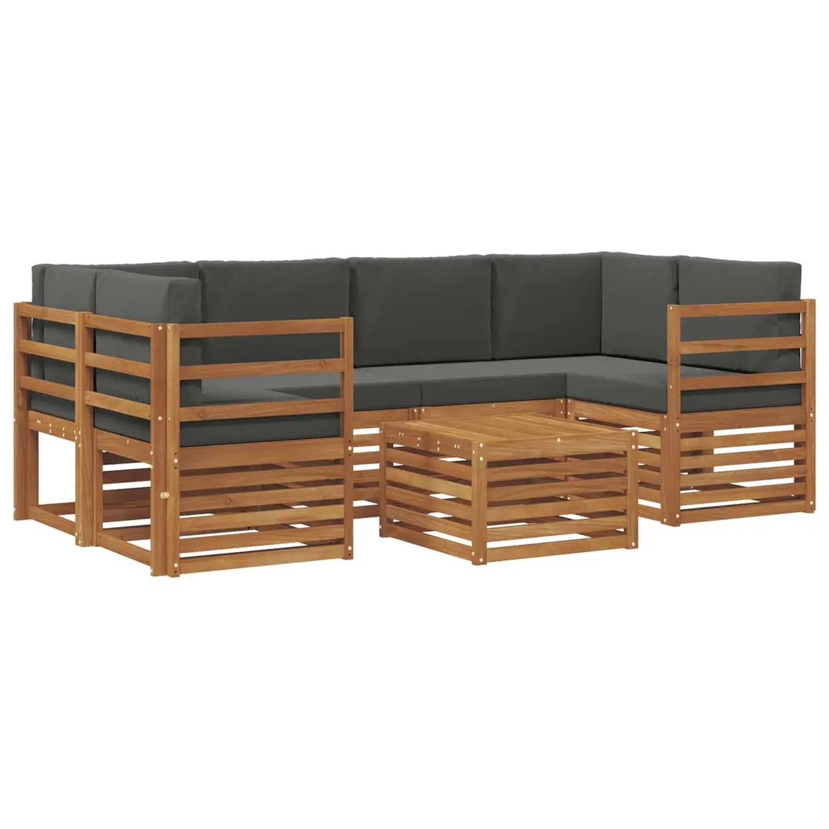 Outdoor Sofa Set Modular Garden Furniture 7 Pieces Solid Acacia Wood Natural Anthracite