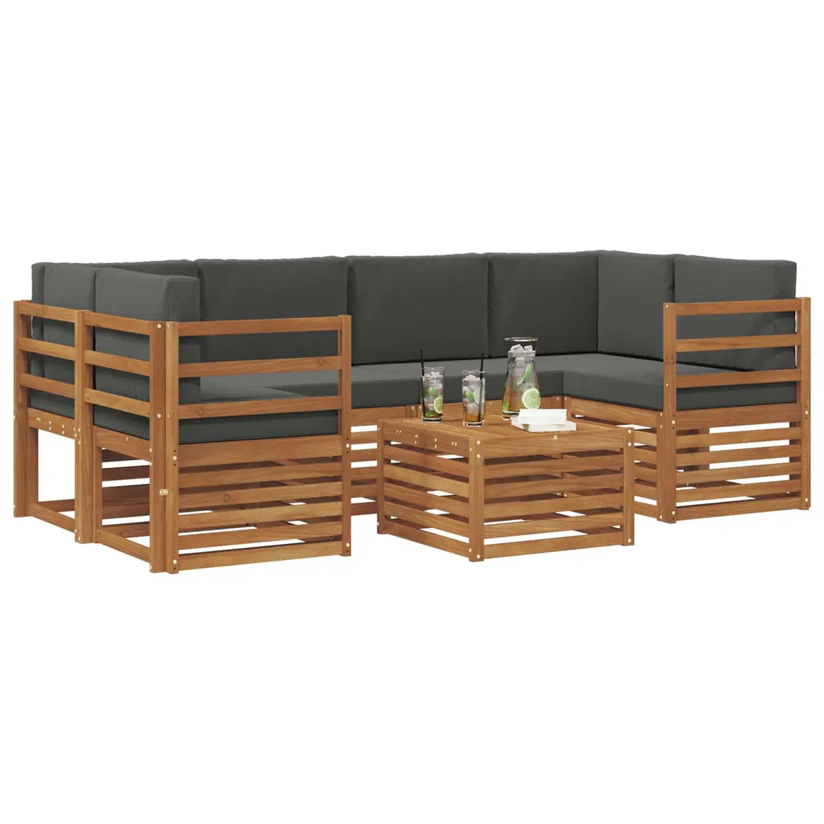 Outdoor Sofa Set Modular Garden Furniture 7 Pieces Solid Acacia Wood Natural Anthracite
