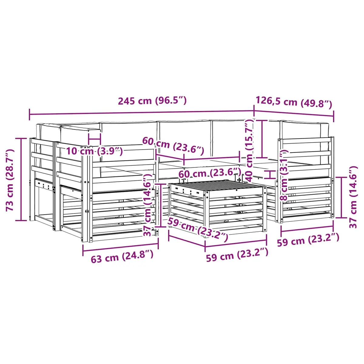 Outdoor Sofa Set Modular Garden Furniture 7 Pieces Solid Acacia Wood Natural Anthracite