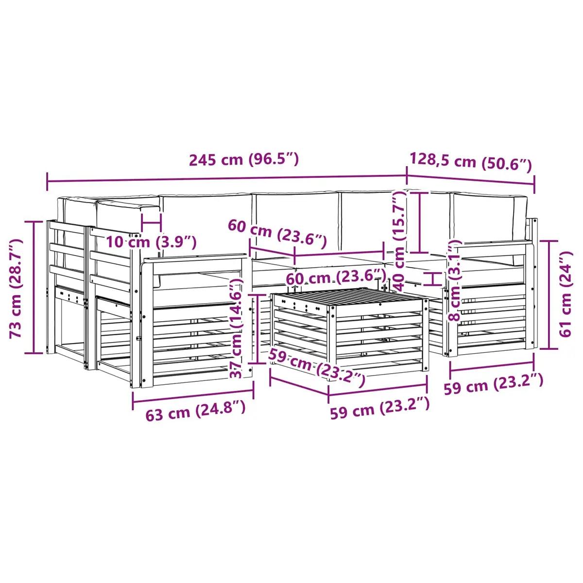 Outdoor Sofa Set 7 Pcs Natural Anthracite Solid Acacia Wood Garden Furniture
