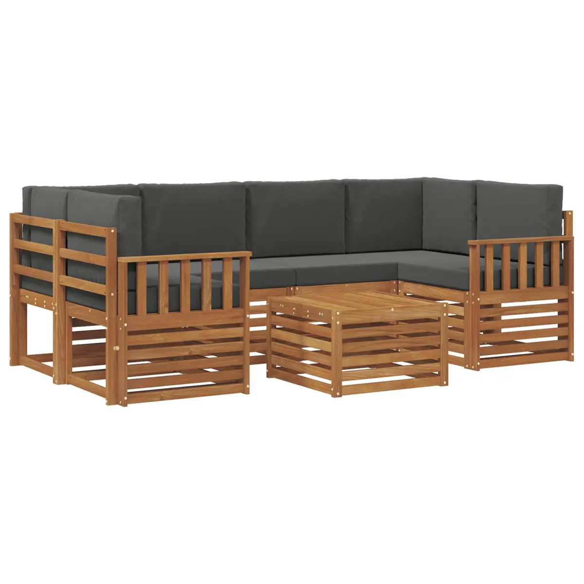 Outdoor Sofa Set 7 Piece Natural Anthracite Solid Wood Garden Furniture Modular
