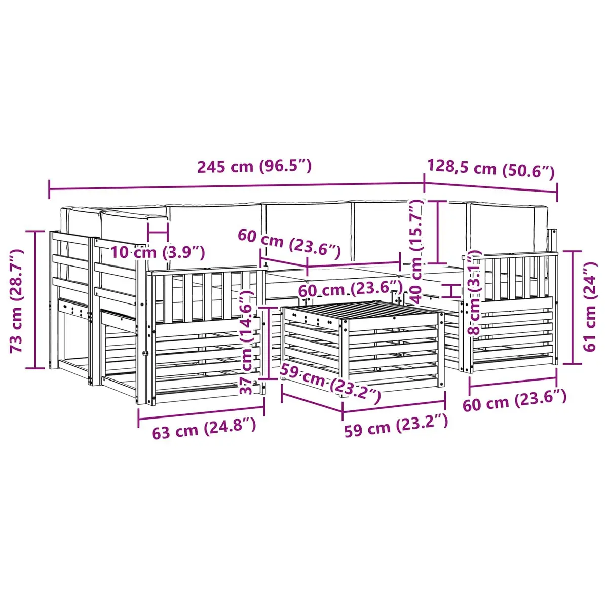 Outdoor Sofa Set 7 Piece Natural Anthracite Solid Wood Garden Furniture Modular