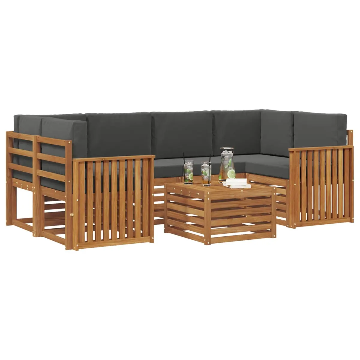 Outdoor Sofa Set 7 Piece Modular Natural Anthracite Solid Acacia Wood Garden Furniture