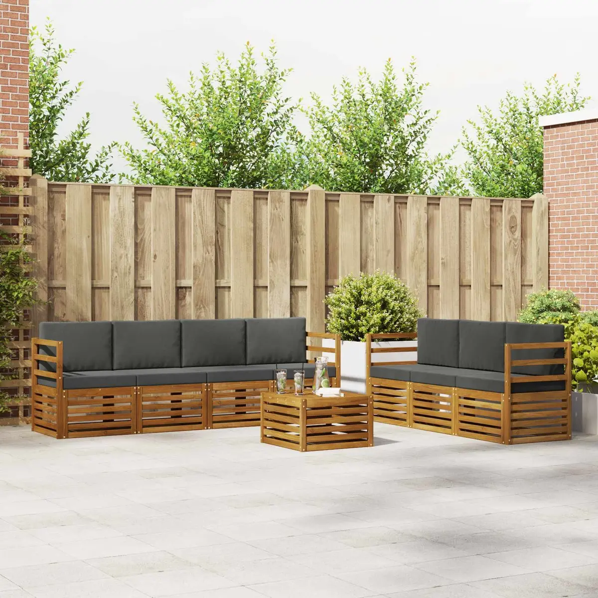 8 Piece Modular Outdoor Sofa Set Acacia Wood Natural Anthracite for Gardens Patios and Terraces