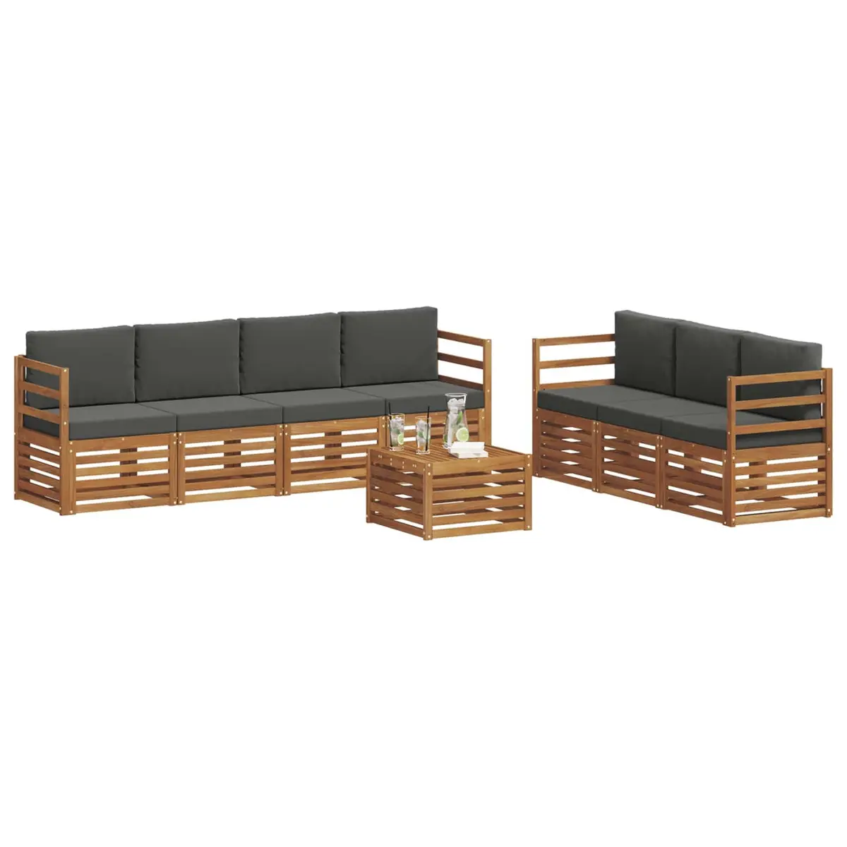 8 Piece Modular Outdoor Sofa Set Acacia Wood Natural Anthracite for Gardens Patios and Terraces
