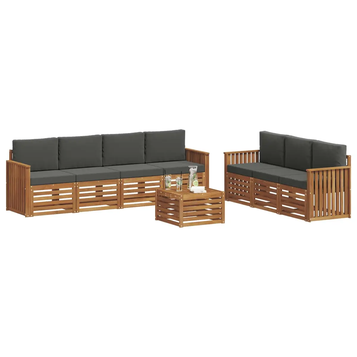 Outdoor Sofa Set Modular Garden Furniture 8 Pieces Natural Anthracite Wood