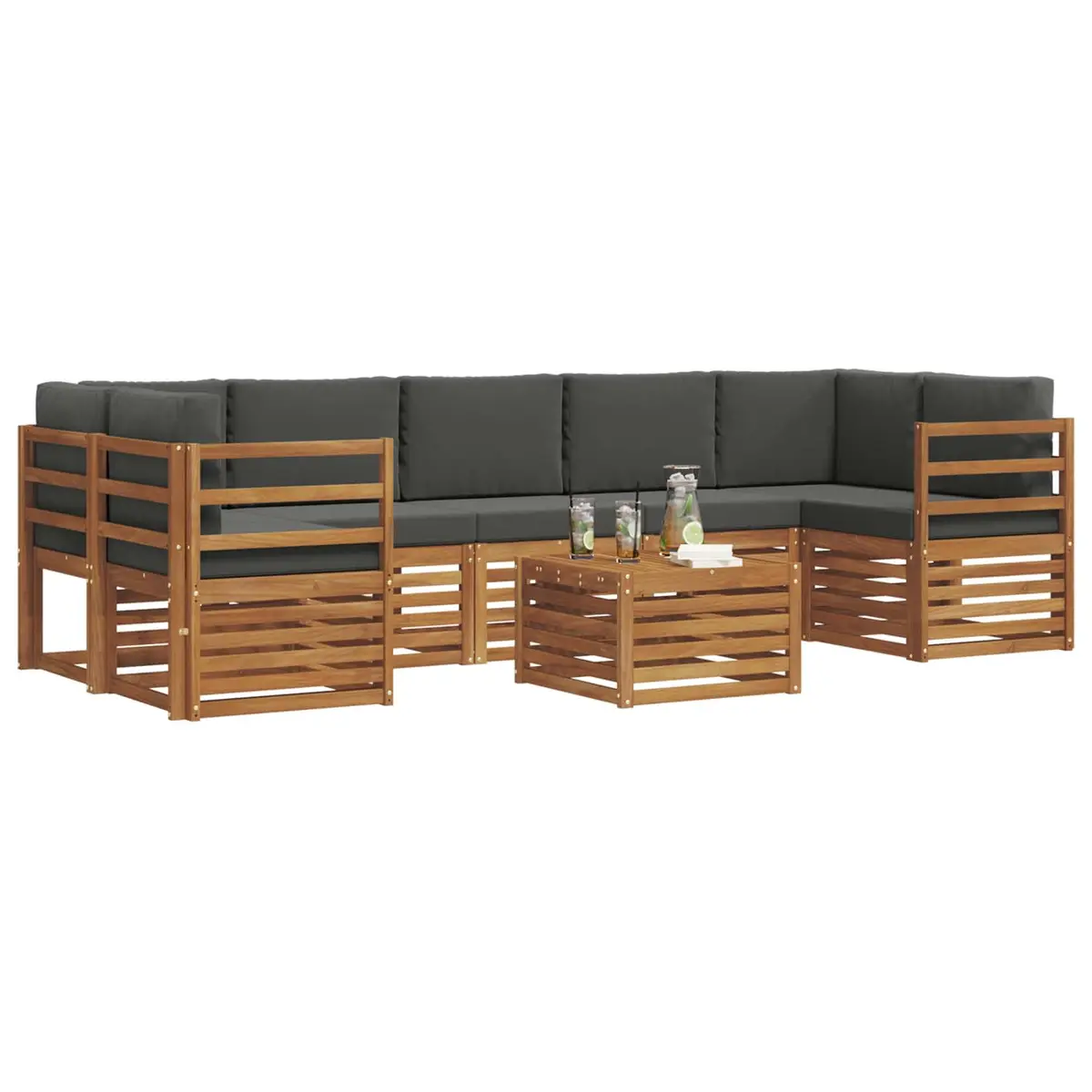 Outdoor Sofa Set 8 Piece Modular Lounge Garden Furniture Natural Anthracite Wood