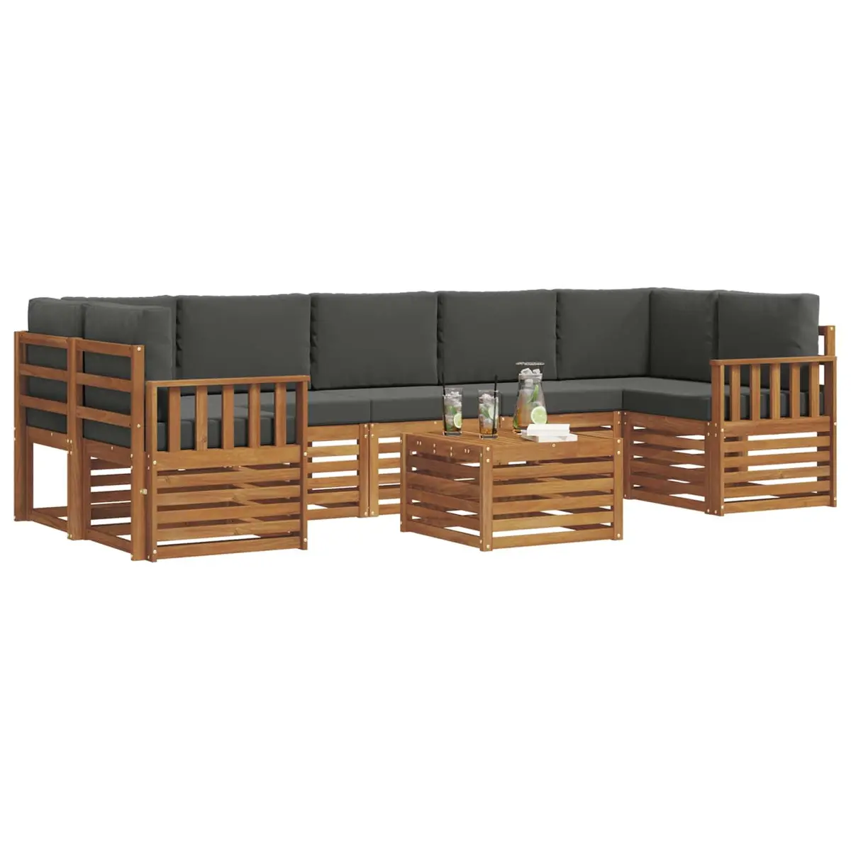 Outdoor Sofa Set 8 Pieces Garden Furniture Natural Anthracite Patio Lounge