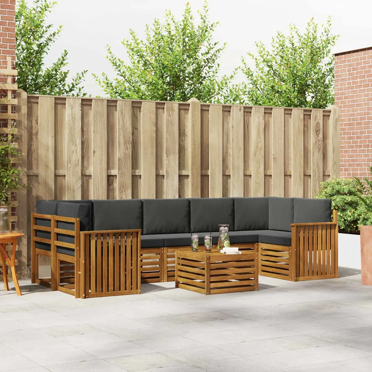 Outdoor Sofa Set 8 Pieces Natural Anthracite Solid Acacia Wood Garden Furniture