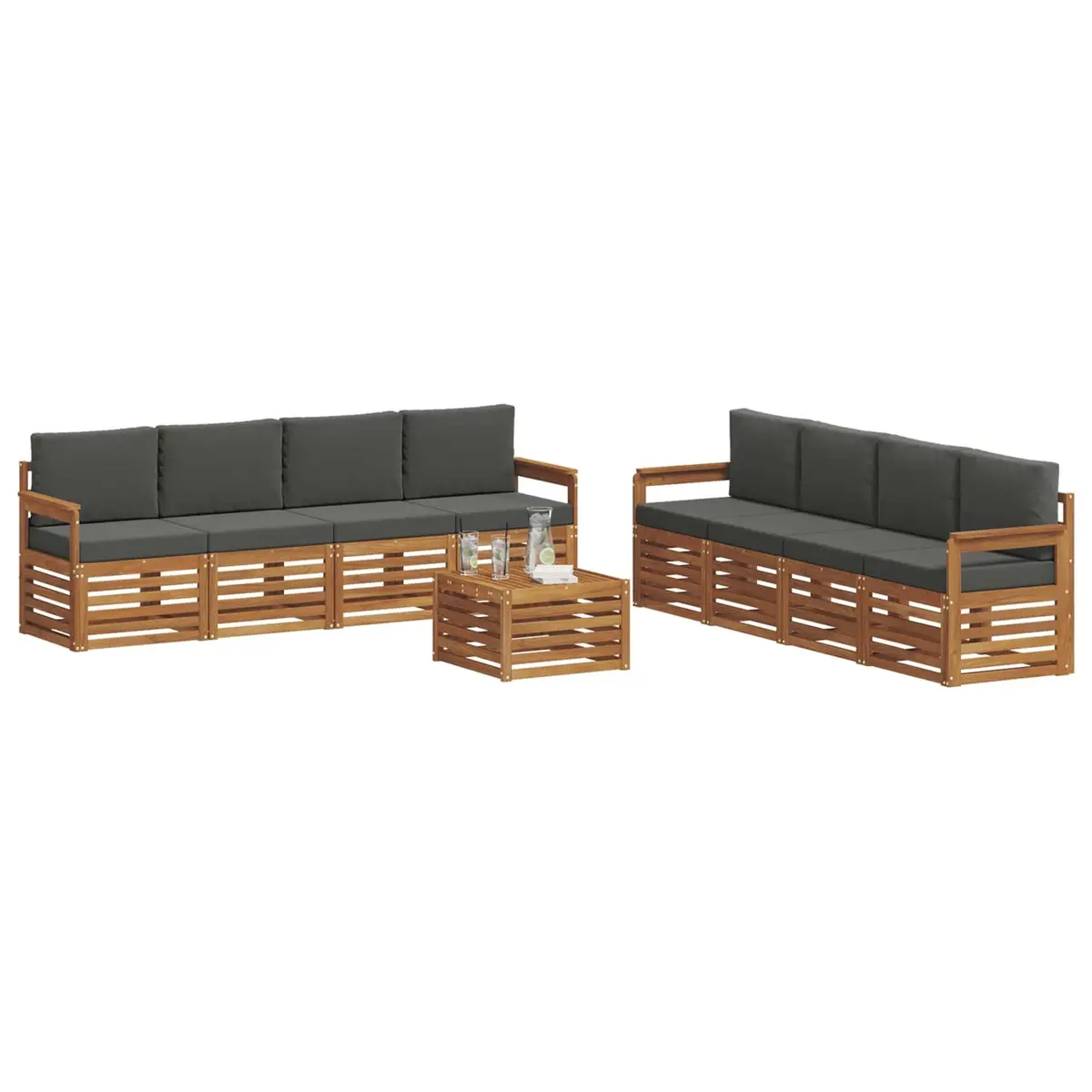 Outdoor Sofa Set Modular Lounger 9 Piece Solid Acacia Wood Natural Anthracite Brown