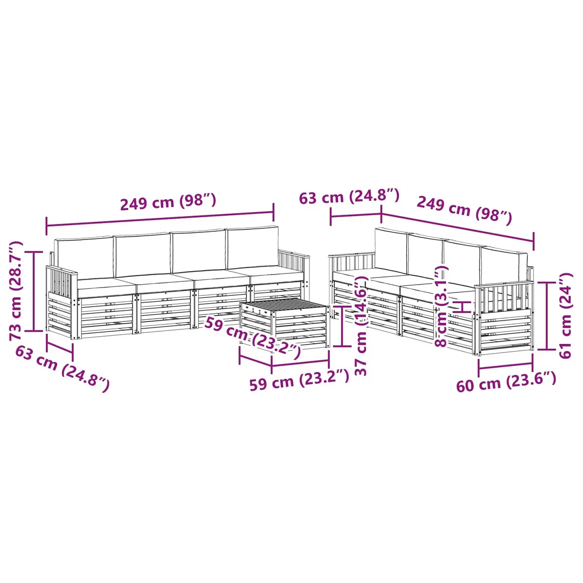Outdoor Sofa Set 9 Piece Garden Furniture Solid Acacia Wood Lounge Suite Brown