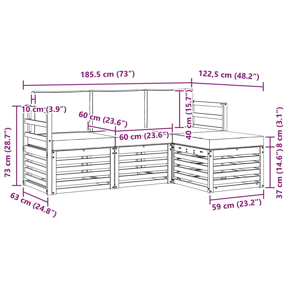 Outdoor Sofa Set 4 pcs Garden Furniture Natural Anthracite Cushion Modular