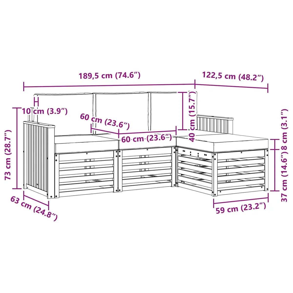 Outdoor Sofa Set Modular Garden Furniture 4 Pieces Natural Anthracite