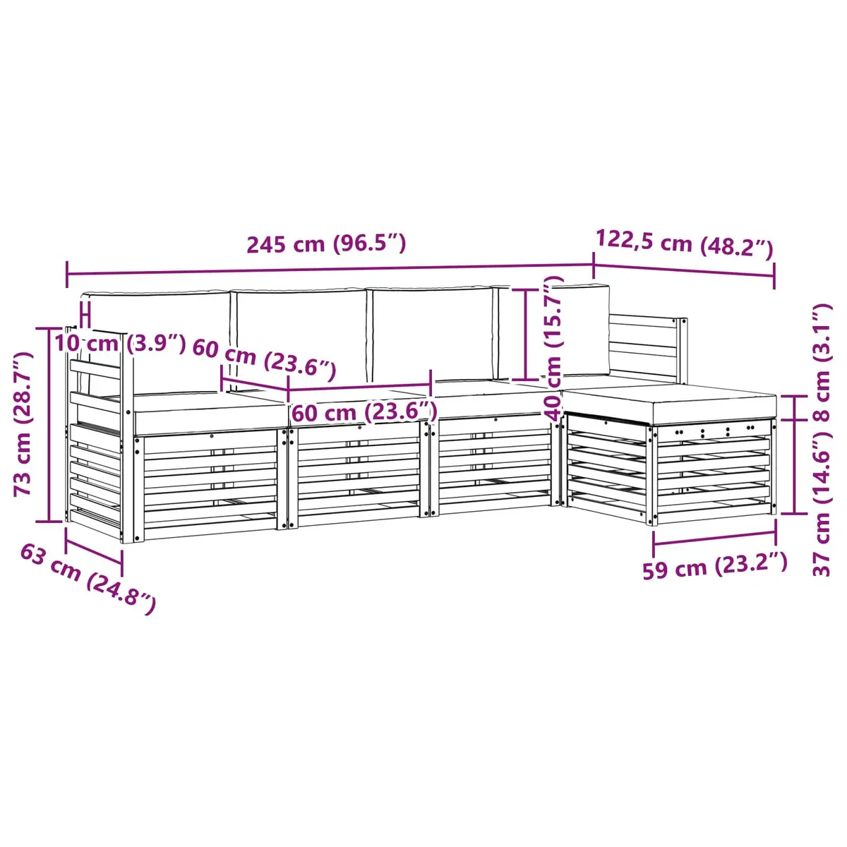 Outdoor Sofa Set Modular Sectional 5 Piece Patio Furniture Acacia Wood Natural