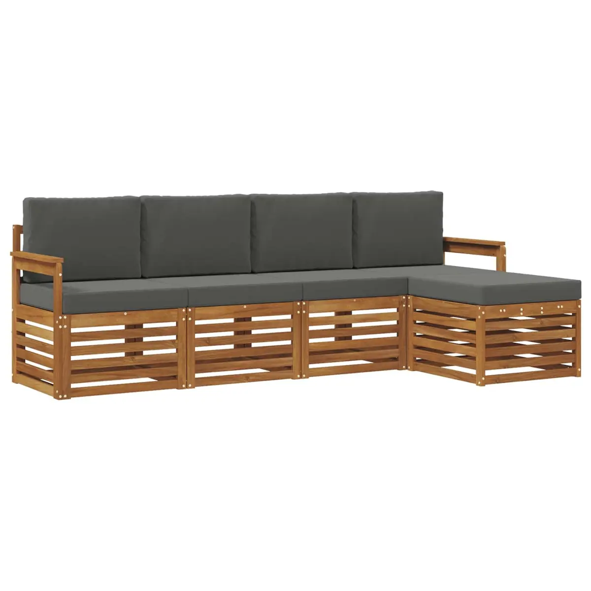 Modular Sectional Sofa Set Outdoor Furniture 5 Pieces Acacia Wood Natural Anthracite