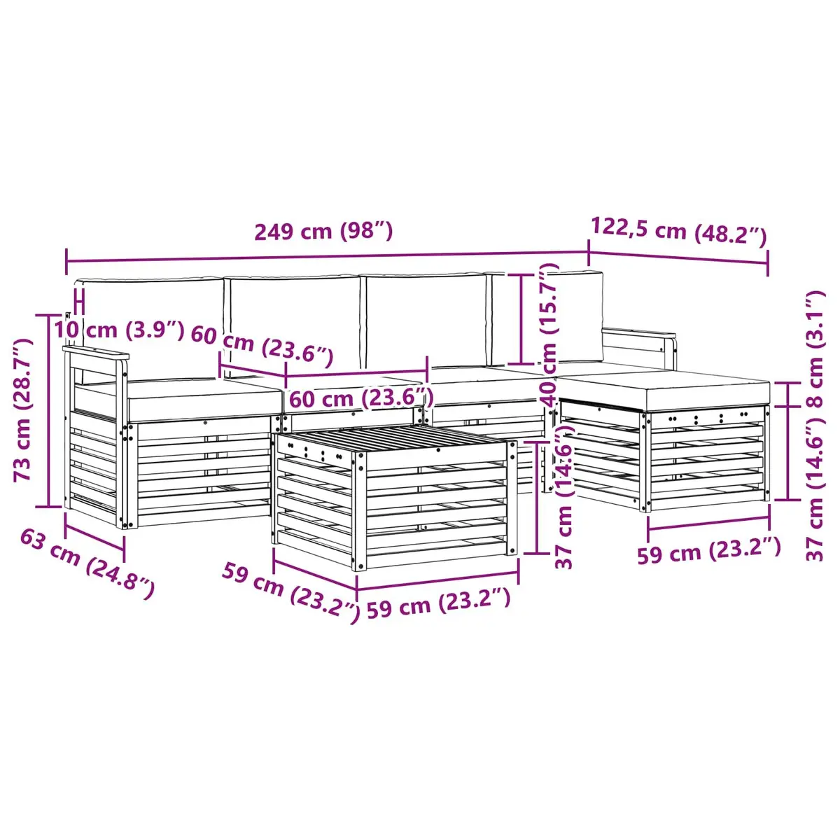 Outdoor Sofa Set Modular Lounge 6 Piece Natural