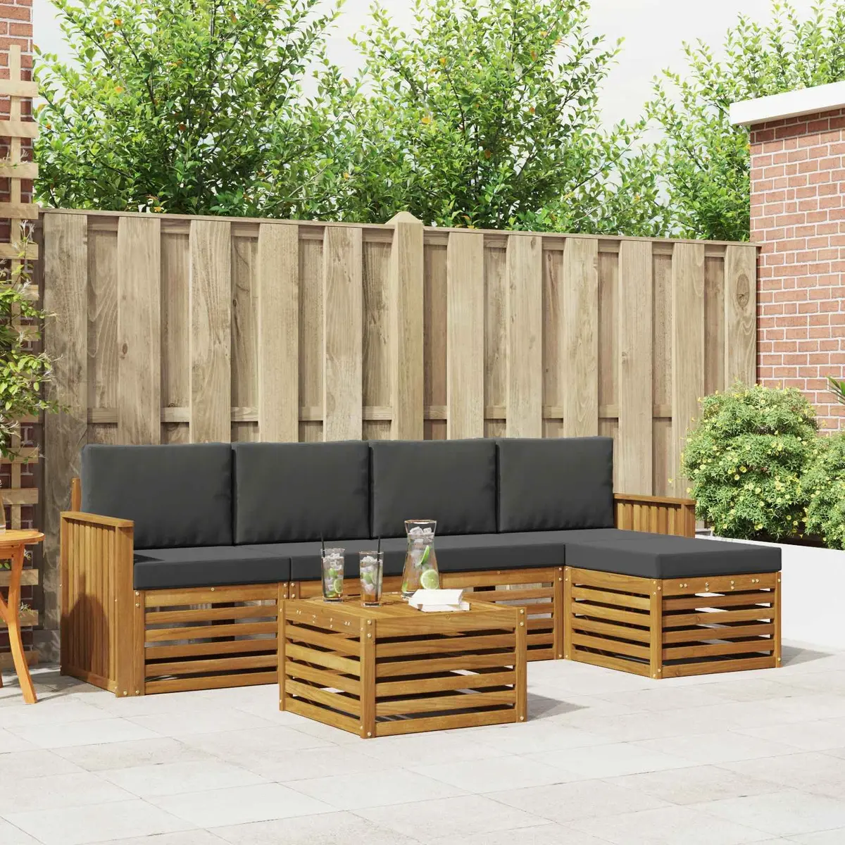 Outdoor Sofa Set 6 Piece Modular Garden Furniture Natural Anthracite